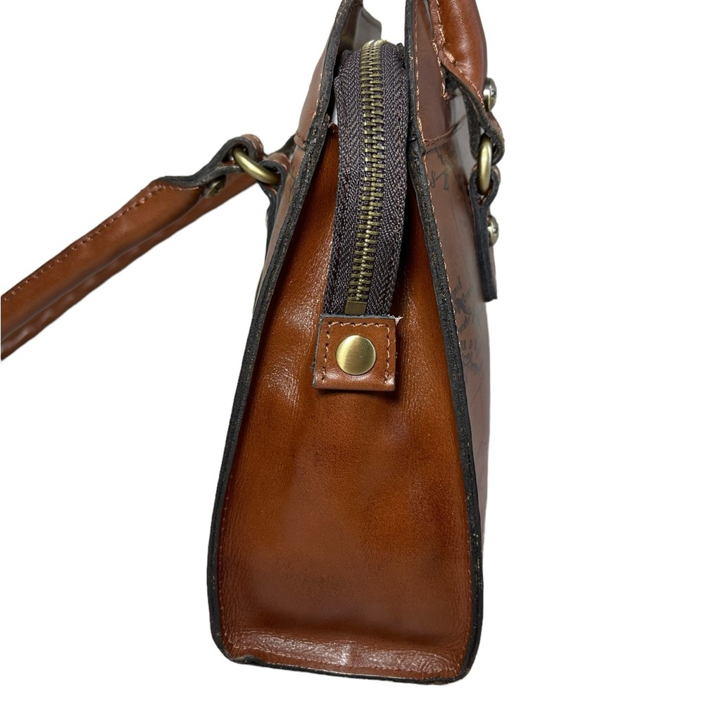 Patricia Nash Signature Map Calvi Square Leather Satchel Shoulder Bag Saddlebag - Picture 9 of 15